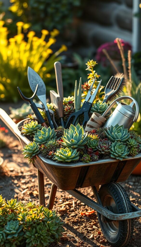 garden tool and succulent display garden tool and succulent display